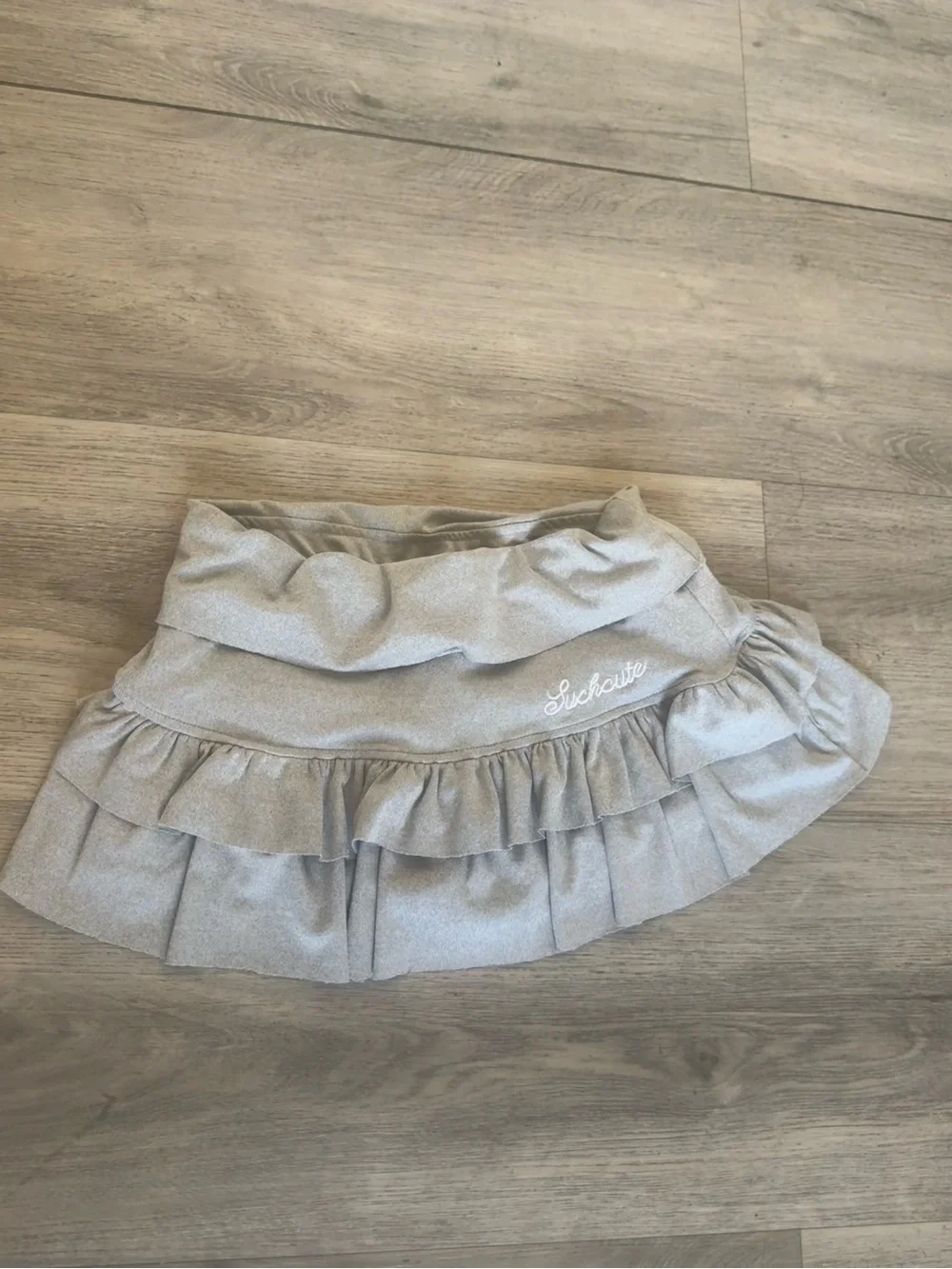 Ruffled Gray Girls'/ Womens Skirt with Embroidered Detail
